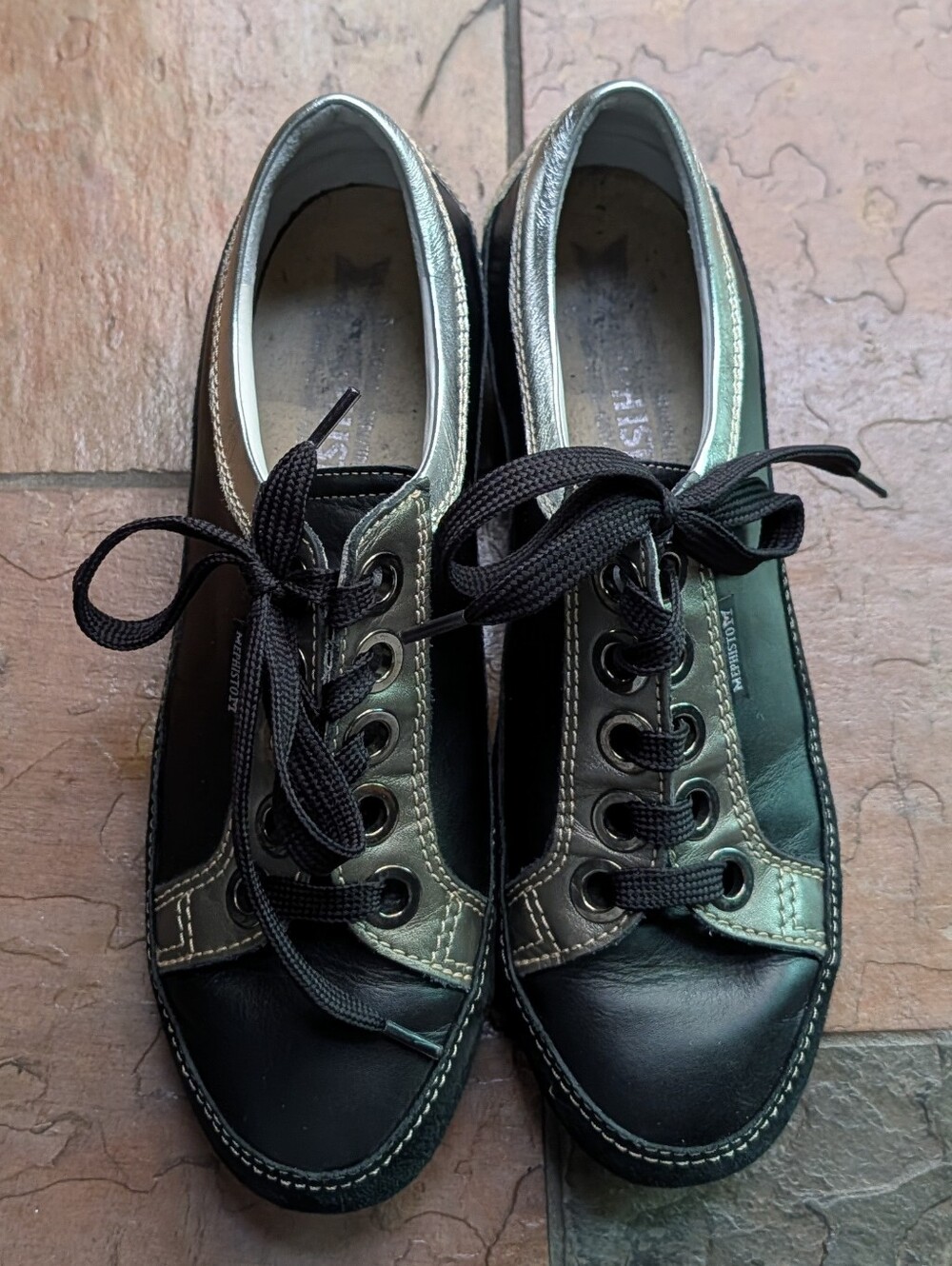 MEPHISTO black silver leather sneakers 9